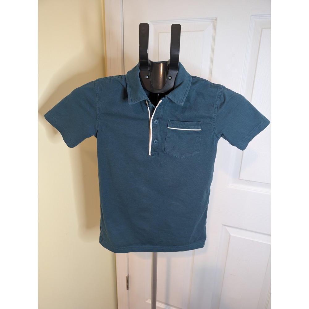 Tea Collection Polo Shirt Kids Size 10 Teal Blue Contrast Trim Short Sleeve